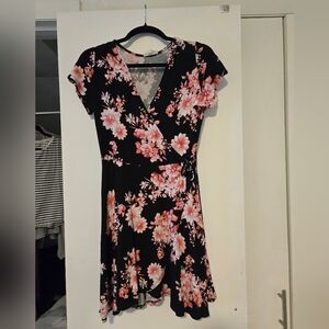 Rolla Coster Black and Pink Floral Midi Dress